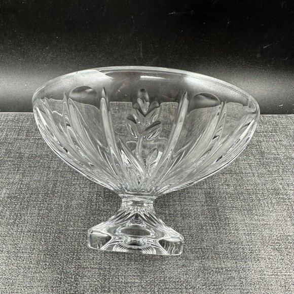 Vintage Crystal Bowl Candy Dish Footed Square Pedestal 24% Lead Czech Floral - Picture 2 of 12